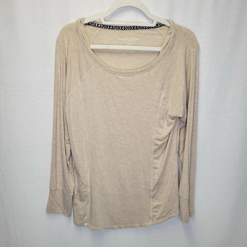 Soft Surroundings Women's Small Shirt Top Zipper Pockets Tan